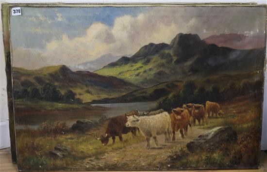 Charles W. Oswald (19th century) pair of oils on canvas, Highland cattle, signed, 51 x 76cm unframed